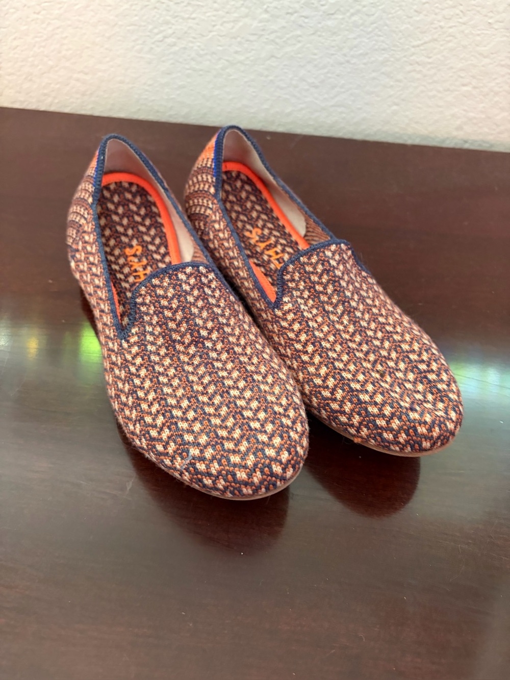 Women’s Rothy's Navy and Orange Knit Slip-On Loafers